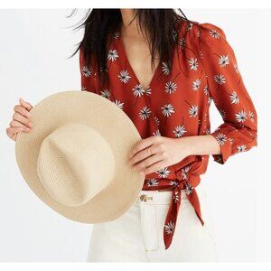 Madewell Silk Wrap Blouse V Neck Long Sleeve Crop Lightweight Daisy Print Sz M
